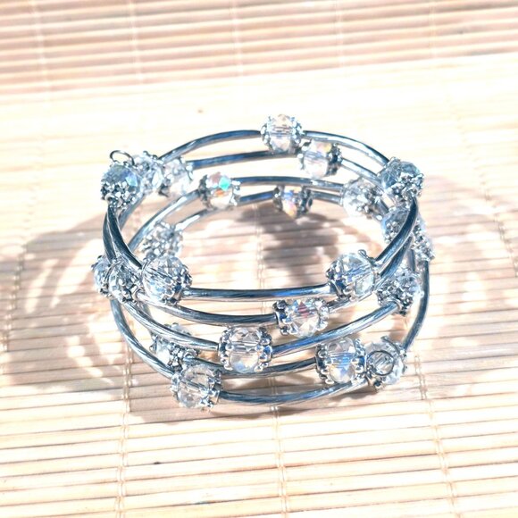 Handcrafted Crystal Wrap Bracelet With Clear Faceted Beads - Picture 2 of 7